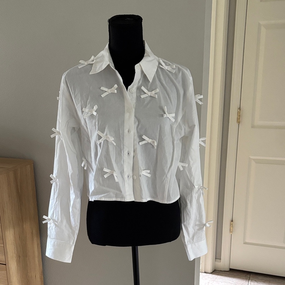 Target White Button Down Shirt with Bow Accents